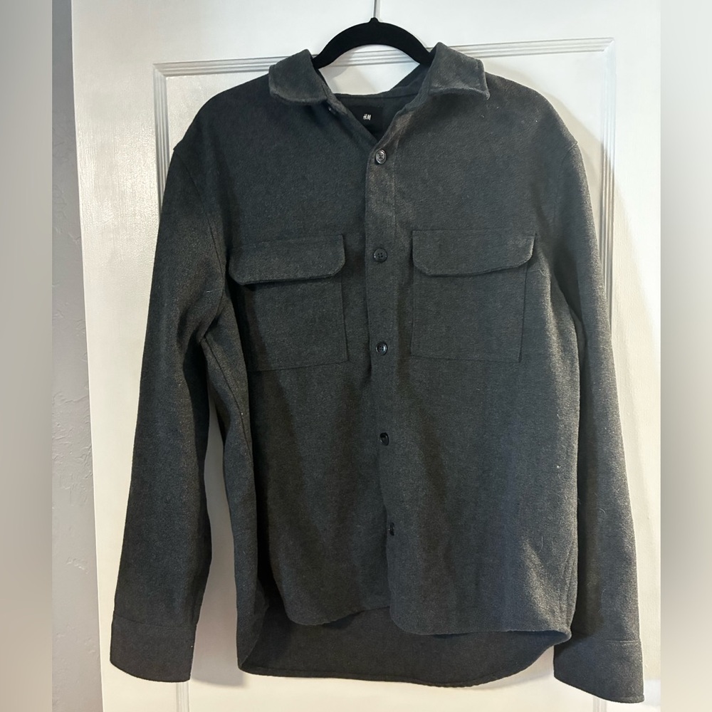 H&M Men's Charcoal Button-Front Shirt Jacket